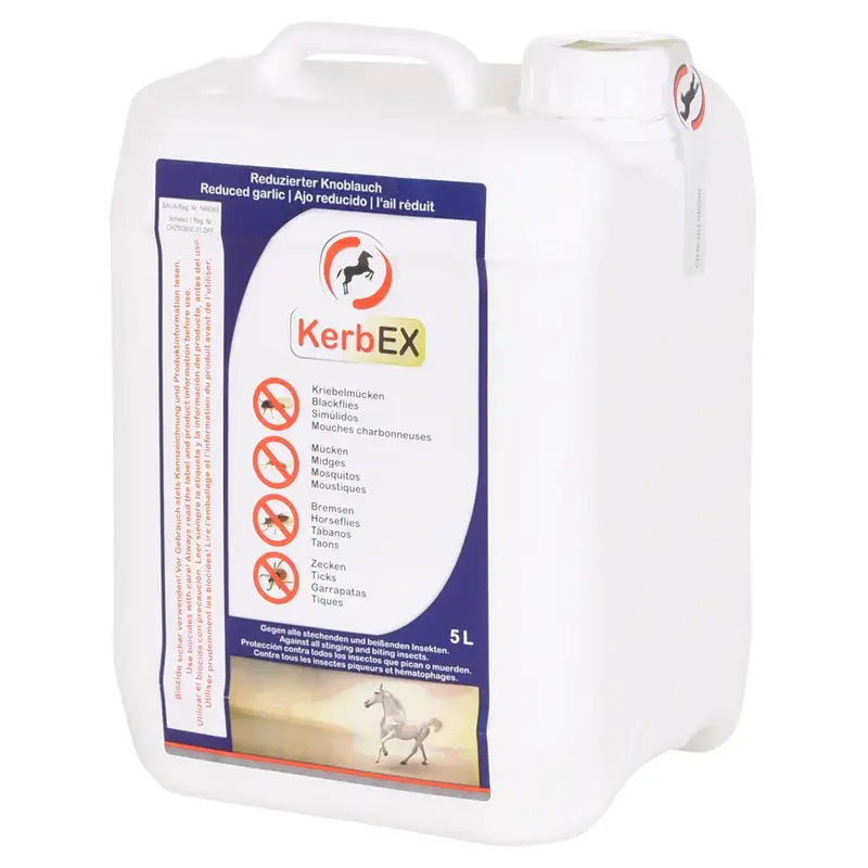 Sale B-Ware: KerbEX blau, reduzierter Knoblauch - Insektenabwehrmittel für Pferde, 5 Liter