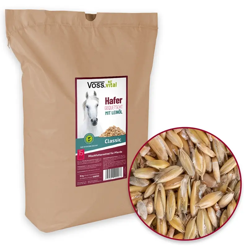 Bestpreis VOSS.vital Hafer, gewalzt mit Leinöl - Pferdefutter, 15kg
