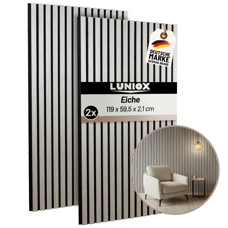 Nur Für Kurze Zeit 2x LUNIOX Akustikpaneele Eiche, 119x59,5x2,1cm, Wandpaneele 1,41m², Schallabsorber, Wandverkleidung