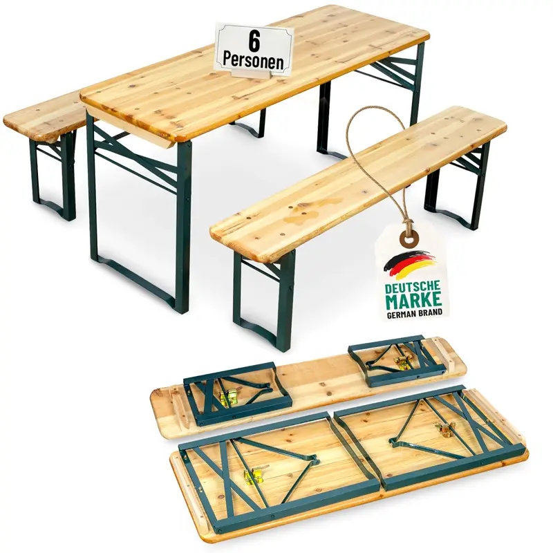 Preisreduziert VOSS.garden Kinder-Bierzeltgarnitur 110cm, 1x Tisch + 2x Bänke, klappbar, Holz
