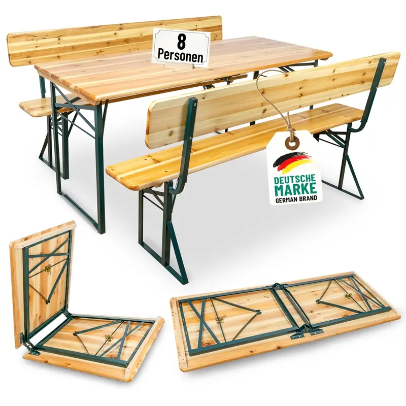 VOSS.garden Bierzeltgarnitur mit Rückenlehne 170cm, 1x Tisch + 2x Bänke, klappbar, Holz Neuheit