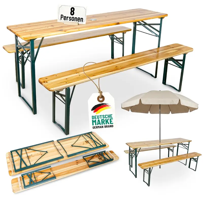 VOSS.garden Bierzeltgarnitur 170cm, 1x Tisch + 2x Bänke, klappbar, Holz Sale
