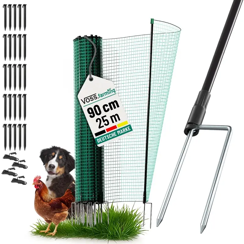 VOSS.farming classic 25m, Begrenzungszaun, Schutznetz, 90cm, 15 Pfähle, 2 Spitzen, grün, ohne Strom Jetzt Kaufen