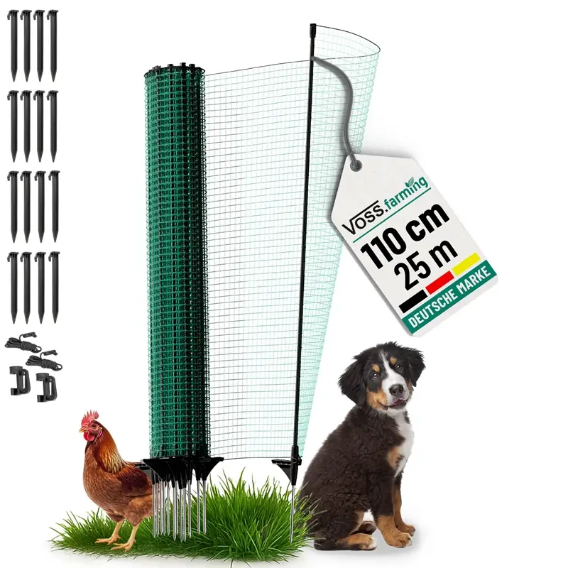 Knallerangebot VOSS.farming classic 25m, Begrenzungszaun, Schutznetz, 110cm, 15 Pfähle, 1 Spitze, grün, ohne Strom