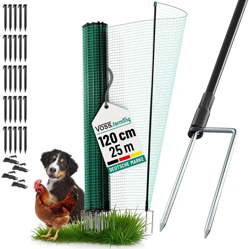 VOSS.farming classic 25m, Begrenzungszaun, Schutznetz, 120cm, 15 Pfähle, 2 Spitzen, grün, ohne Strom Mega-Angebot