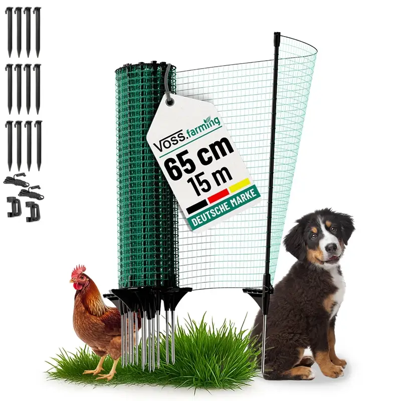 Meistverkauft VOSS.farming classic 15m, Begrenzungszaun, Schutznetz, 65cm, 9 Pfähle, 1 Spitze, grün, ohne Strom