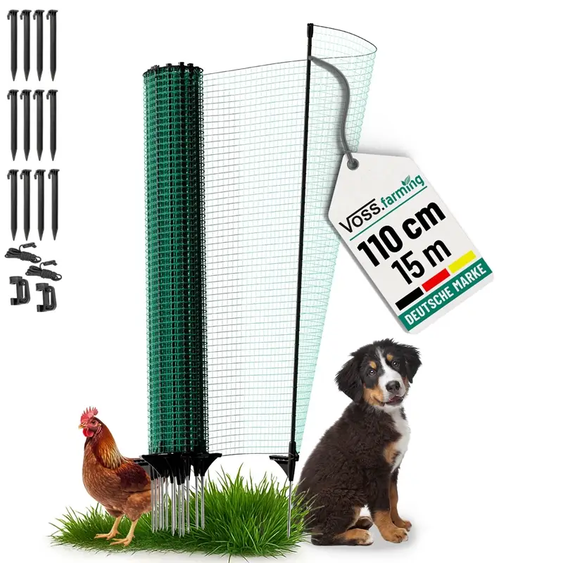 VOSS.farming classic 15m, Begrenzungszaun, Schutznetz, 110cm, 9 Pfähle, 1 Spitze, grün, ohne Strom Kracherpreis