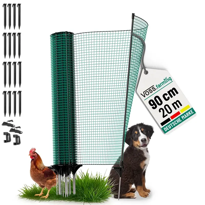 VOSS.farming classic 20m, Begrenzungszaun, Schutznetz, 90cm, 12 Pfähle, 1 Spitze, grün, ohne Strom Abverkauf