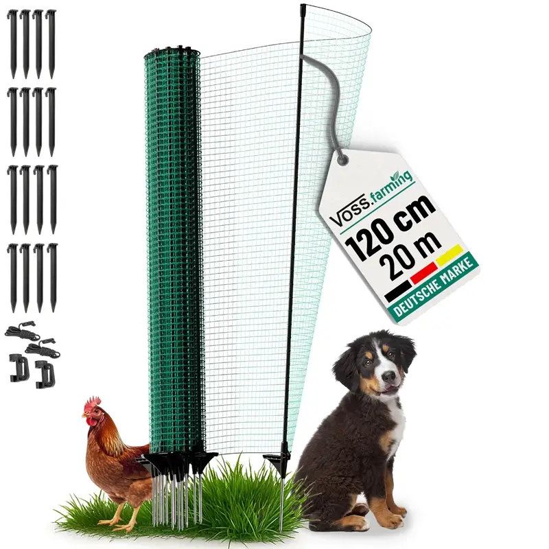 Top-Seller VOSS.farming classic 20m, Begrenzungszaun, Schutznetz, 120cm, 12 Pfähle, 1 Spitze, grün, ohne Strom