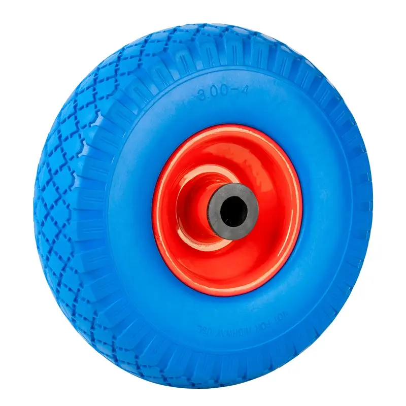 PU-Rad mit Stahlfelge 3.00-4 blau-rot, Sackkarrenrad, Ersatzrad, pannensicher Heißes Angebot