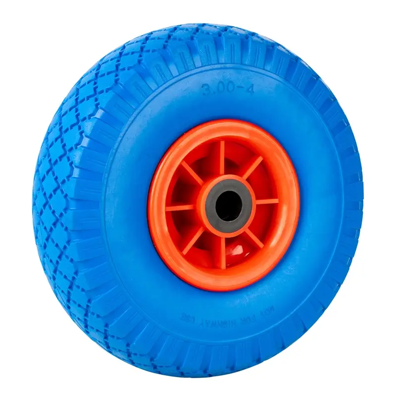 PU-Rad mit Kunststofffelge 3.00-4 blau-rot, Sackkarrenrad, Ersatzrad, pannensicher Highlight