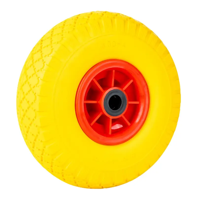 PU-Rad mit Kunststofffelge 3.00-4 gelb-rot, Sackkarrenrad, Ersatzrad, pannensicher Neu