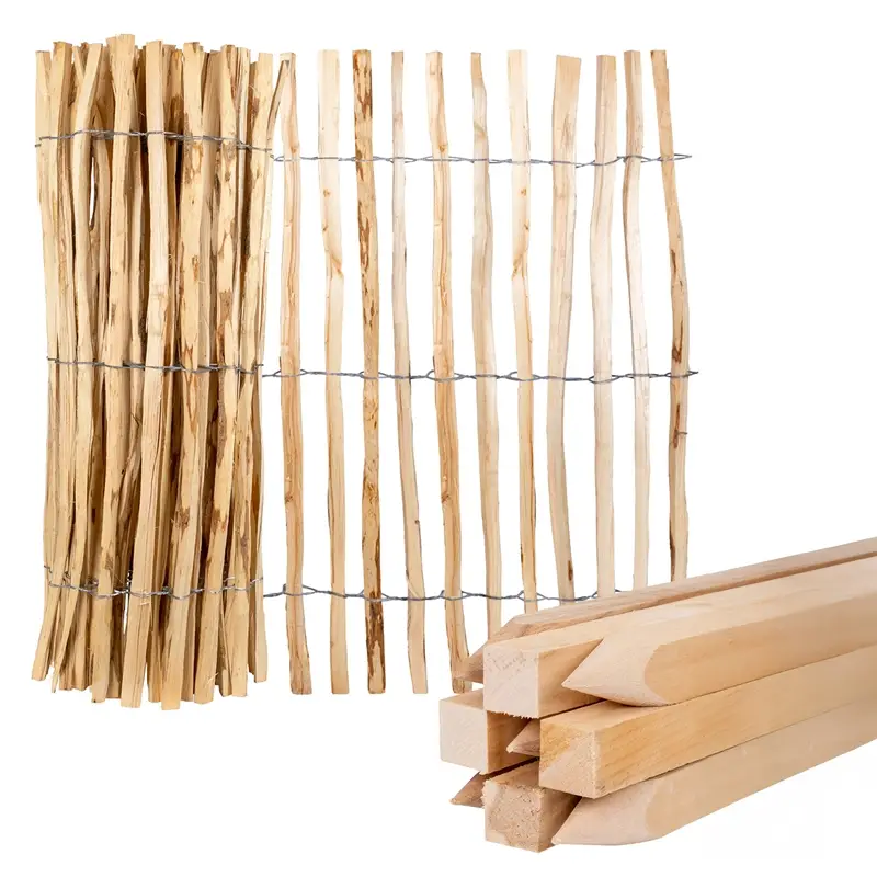 Neue Ware SPARSET 3m VOSS.garden Staketenzaun extra hoch 150cm Haselnuss, 4-5cm, mit 9 Buchenpfählen 150cm