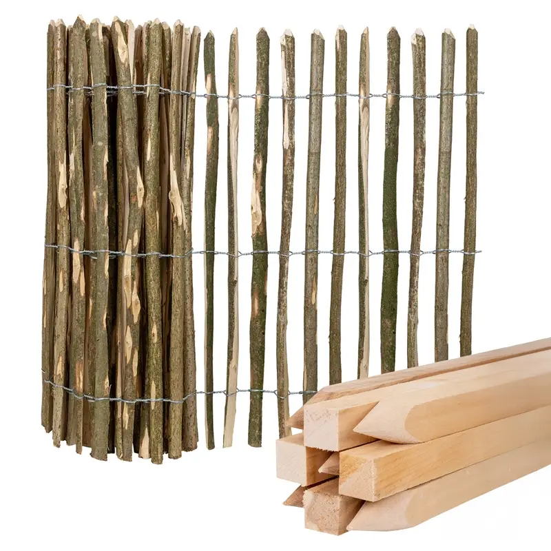 SPARSET 5m VOSS.garden Staketenzaun "natura" 120cm natürliche Rinde 3-4cm, 9 Buchenpfählen 150cm Nur Für Kurze Zeit