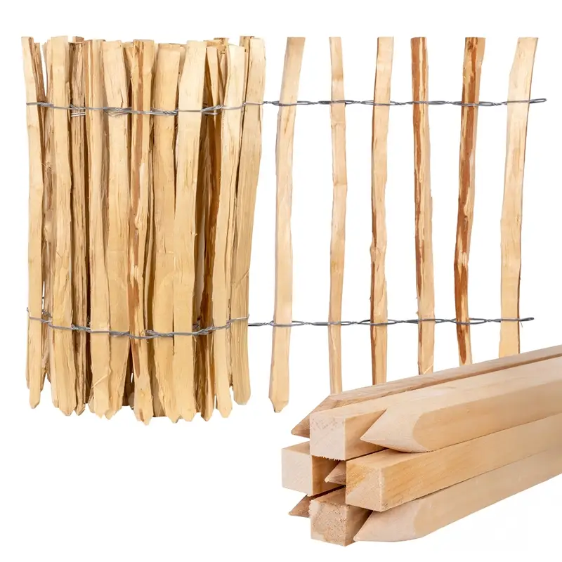 Knallerangebot SPARSET 5m VOSS.garden Premium Staketenzaun 60cm aus Haselnuss, 3-4cm, mit 9 Buchenpfählen 90cm