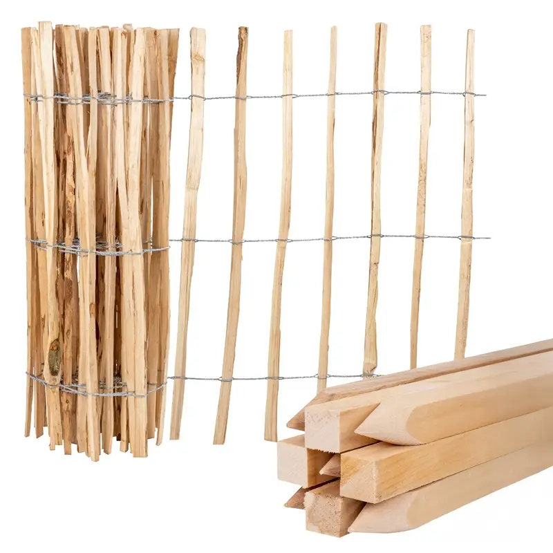SPARSET 5m VOSS.garden Staketenzaun 90cm Haselnuss, Lattenabstand 7-8cm, mit 9 Buchenpfählen 130cm Zertifiziert