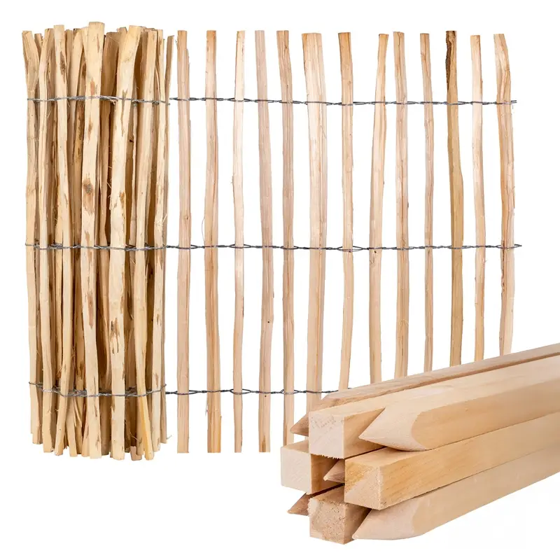 SPARSET 5m VOSS.garden Staketenzaun 90cm Haselnuss, Lattenabstand 3-4cm, mit 9 Buchenpfählen 130cm Online Kaufen