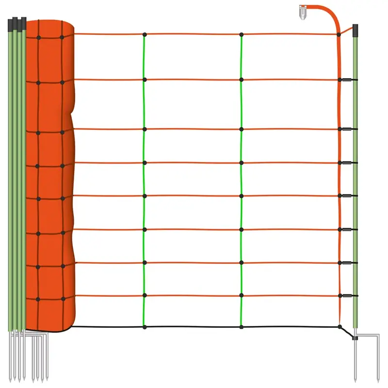 EuroNetz Kombi Schafnetz 50m, 90cm, 2 Spitzen, leichte Pfähle, Elektrozaun-Netz, Schafzaun, orange Neue Kollektion