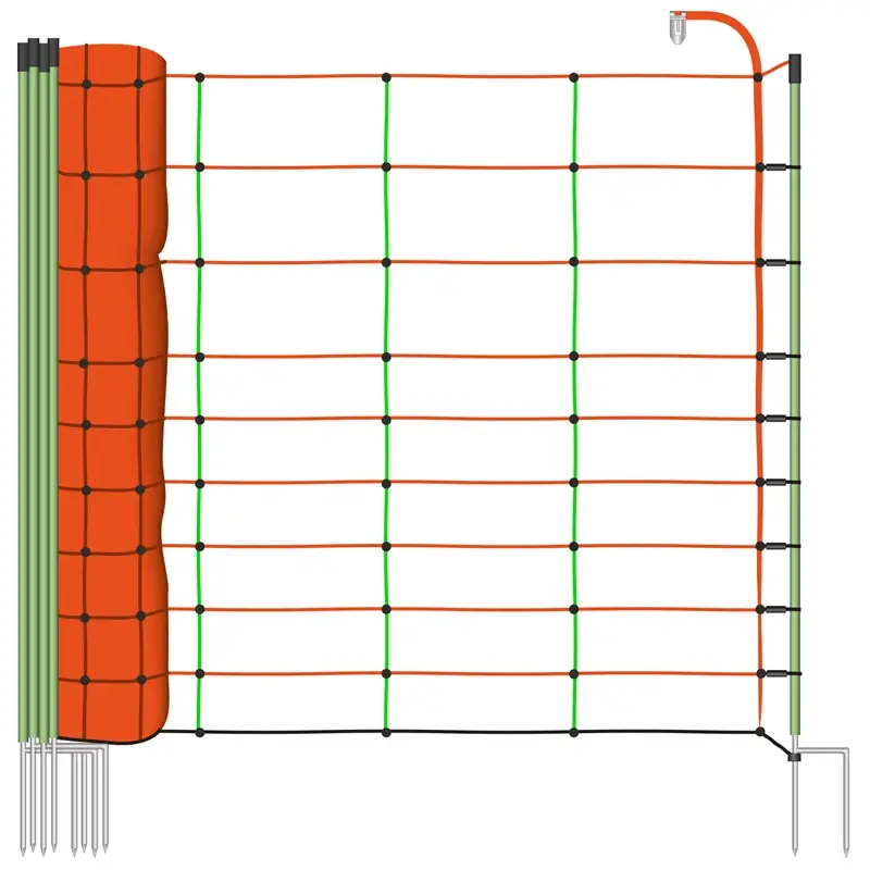 EuroNetz Kombi Schafnetz 50m, 106cm, 2 Spitzen, leichte Pfähle, Elektrozaun-Netz, Schafzaun, orange Bestseller