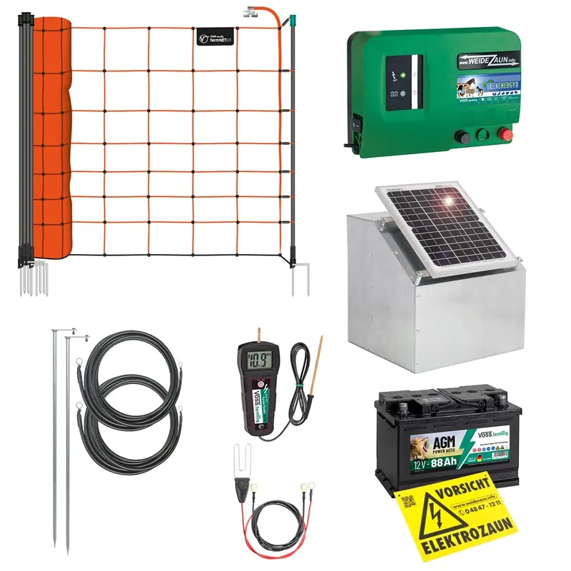 VOSS.farming Schafzaun-Set für 50m, inkl. 12W Solarsystem GreenEnergy und Schafnetz 90cm Billig