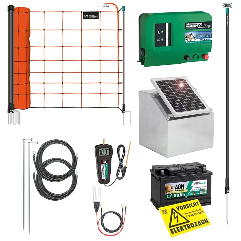 VOSS.farming Schafzaun-Set für 200m, inkl. 12W Solarsystem GreenEnergy und Schafnetz 90cm Top-Preis