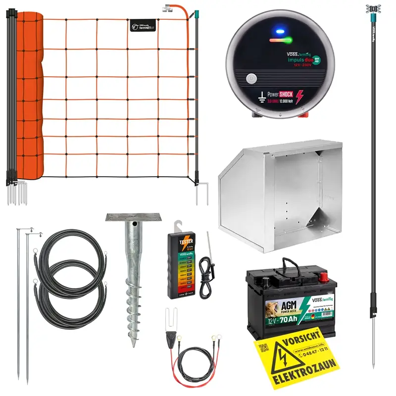 VOSS.farming Schafzaun-Set für 100m, inkl. Weidezaungerät 12V und Schafnetz 90cm Saisonangebot