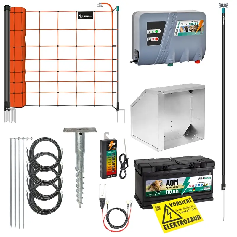 Neu Im Sortiment VOSS.farming Schafzaun-Set für 500m, inkl. Weidezaungerät 12V und Schafnetz 90cm