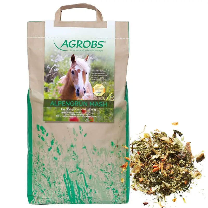Agrobs AlpenGrün Mash 5kg Papierbeutel - getreidefreies Mash mit Schleimstoffen und Gemüse Top-Seller