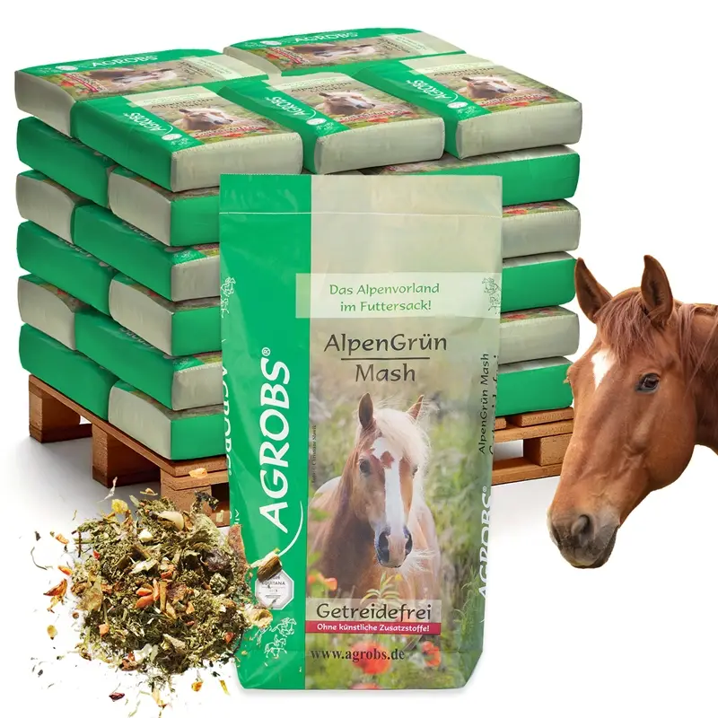 Markenware Agrobs AlpenGrün Mash 45x15kg - getreidefreies Mash mit Schleimstoffen und Gemüse