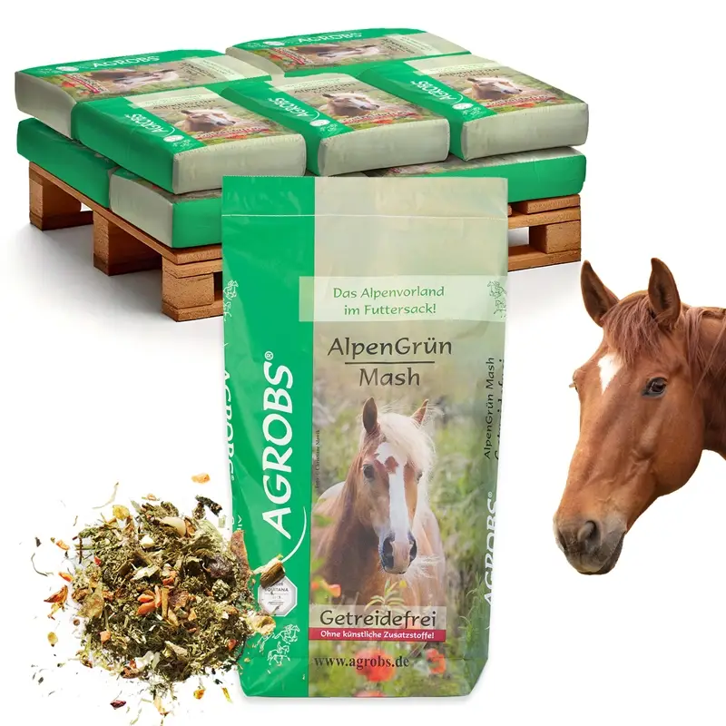 Agrobs AlpenGrün Mash 12x15kg - getreidefreies Mash mit Schleimstoffen und Gemüse Versand Am Gleichen Tag