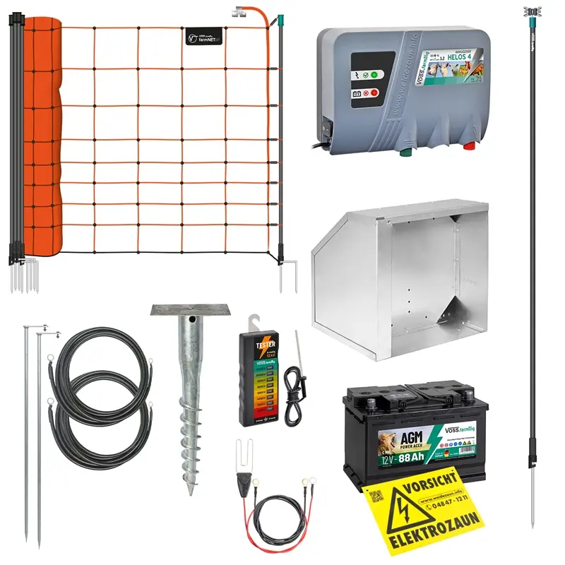 VOSS.farming Schafzaun-Set für 300m, inkl. Weidezaungerät 12V und Schafnetz 108cm Top-Preis