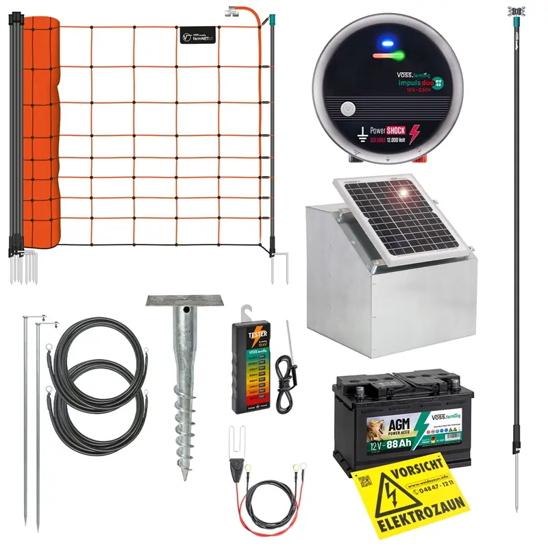 VOSS.farming Schafzaun-Set für 250m, inkl. 12W Solarsystem DV40 und Schafnetz 108cm Ausverkauf