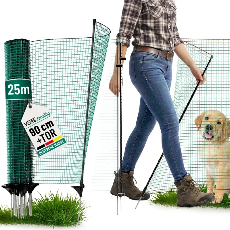 VOSS.farming classic 25m, Begrenzungszaun mit Tür, 90cm, 15 Pfähle, 1 Spitze, grün, ohne Strom Online Kaufen