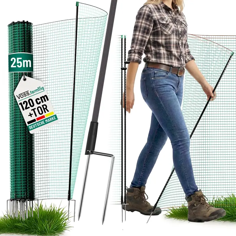 VOSS.farming classic 25m, Begrenzungszaun mit Tür, 120cm, 15 Pfähle, 2 Spitzen, grün, ohne Strom Heißes Angebot