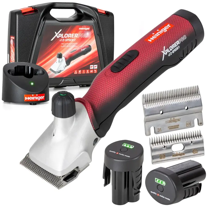 B-Ware: Heiniger XplorerPro 2-Speed, Rinder- Pferdeschermaschine, 2 Akkus, inkl. 31/23 Messerset Preisreduziert